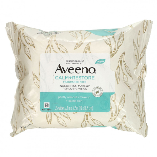 Aveeno, Calm + Restore, питательные салфетки для снятия макияжа, без отдушек, 25 салфеток #1