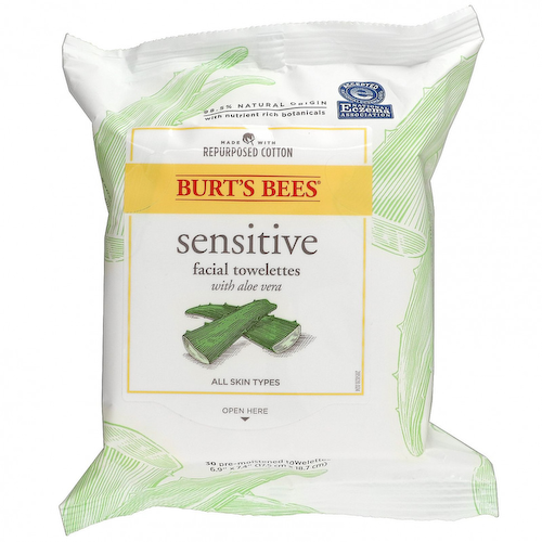 Burt's Bees, Салфетки для чувствительной кожи, с алоэ вера, 30 предварительно увлажненных салфеток #1