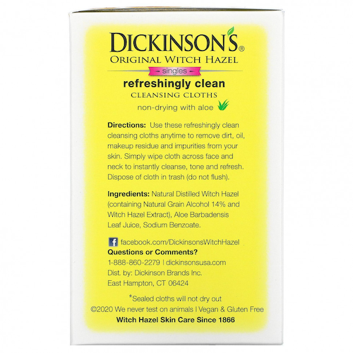 Dickinson Brands, Освежающие влажные салфетки Original Witch Hazel On the Go, 20 шт в упаковке, 12,7 х 17,8 см (5' x 7') #1