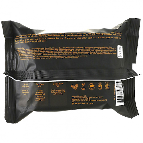 SheaMoisture, African Black Soap, Очищающие салфетки для лица, 30 салфеток #1