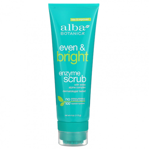 Alba Botanica, Even & Bright, ферментный скраб со швейцарским альпийским комплексом, 113 г (4 унции) #1