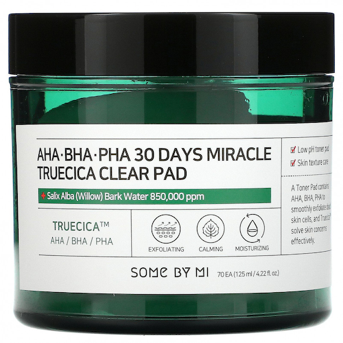 Some By Mi, AHA / BHA / PHA 30 Days Miracle Truecica Clear Pad, 70 тампонов, 125 мл (4,22 жидк. Унции) #1