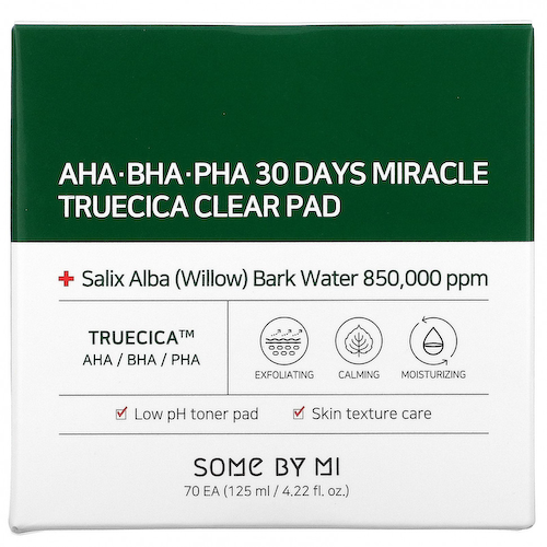 Some By Mi, AHA / BHA / PHA 30 Days Miracle Truecica Clear Pad, 70 тампонов, 125 мл (4,22 жидк. Унции) #1