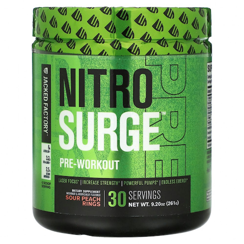 Jacked Factory, Nitro Surge, перед тренировкой, с кислым персиком, 261 г (9,2 унции) #1