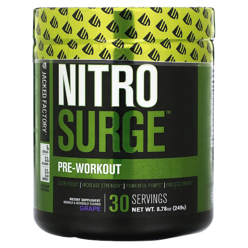 Jacked Factory, Nitro Surge, перед тренировкой, со вкусом винограда, 249 г (8,78 унции) #1