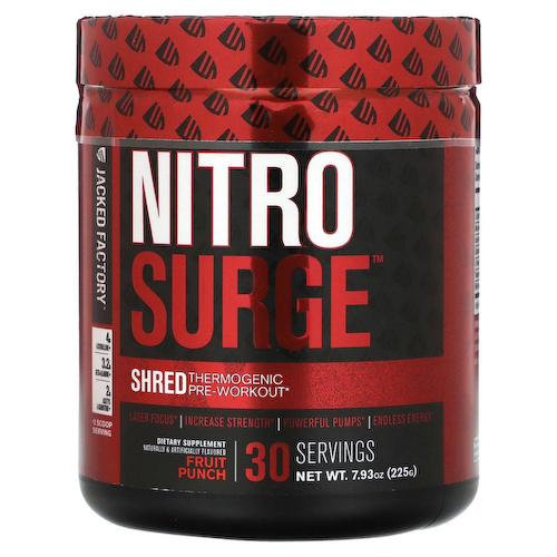 Jacked Factory, Nitro Surge, термогенное измельчение перед тренировкой, фруктовый пунш, 7,93 унции (225 г) #1