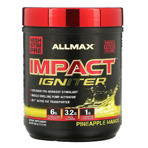 ALLMAX Nutrition, Impact Igniter, предтренировочный комплекс, ананас и манго, 11,6 унц. (328 г) #1