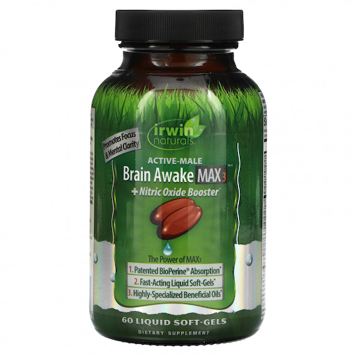 Irwin Naturals, Brain Awake Max 3 + бустер с оксидом азота, 60 желатиновых капсул #1