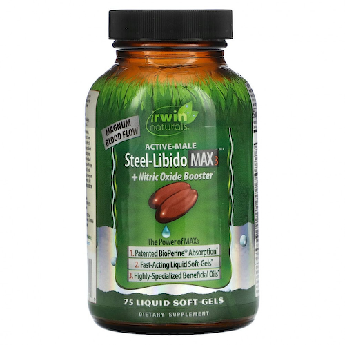 Irwin Naturals, Steel Libido Max 3 + бустер с оксидом азота, 75 желатиновых капсул #1