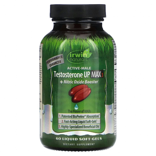 Irwin Naturals, Testosterone Up Max 3 + бустер с оксидом азота, 60 желатиновых капсул #1