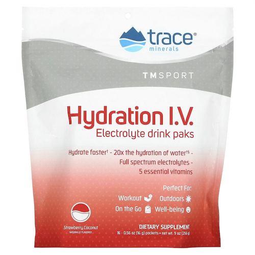 Trace Minerals ®, TM Sport, Hydration IV, электролитные напитки в пакетиках, клубника и кокос, 16 пакетиков по 16 г (0,56 унции) #1