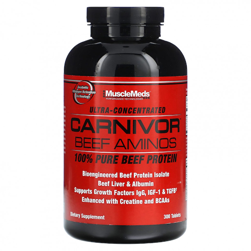 MuscleMeds, Carnivor Beef Aminos, 100% чистый говяжий протеин, 300 таблеток #1