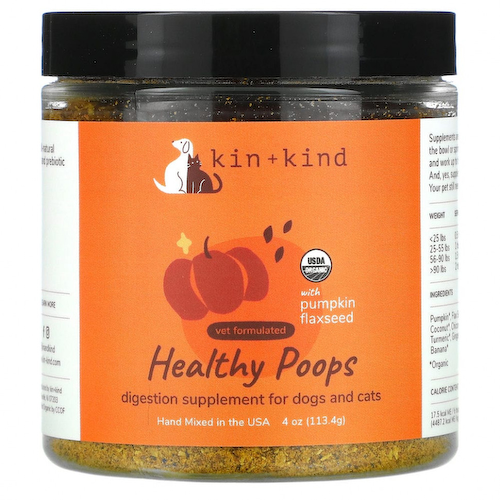 Kin+Kind, Healthy Poops, добавка для здорового пищеварения, с тыквой и семенами льна, для собак и кошек, 1134 г (4 унции) #1