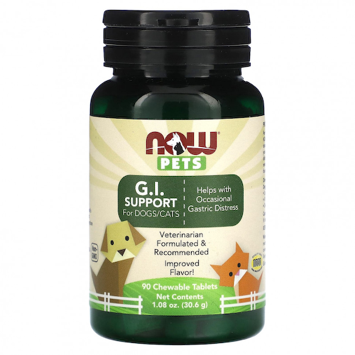 NOW Foods, Pets, поддержка желудочно-кишечного тракта, для собак и кошек, 90 жевательных таблеток, 30,6 г (1,08 унции) #1