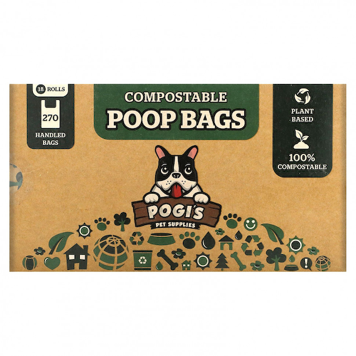 Pogi's Pet Supplies, Компостируемые пакеты из фекалий, 18 рулонов, 270 пакетов с ручками #1