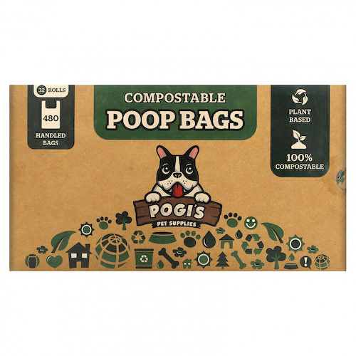 Pogi's Pet Supplies, Компостируемые пакеты из фекалий, 32 рулона, 480 пакетов с ручками #1