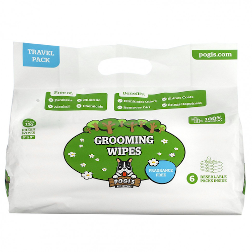 Pogi's Pet Supplies, Салфетки для ухода, дорожная упаковка, без отдушек, 6 упаковок, 20 свежих салфеток в каждой #1