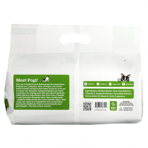 Pogi's Pet Supplies, Салфетки для ухода, дорожный пакет, листья зеленого чая, 6 упаковок, 20 свежих салфеток в каждом #1