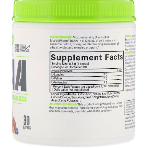MusclePharm, Серия Essentials, аминокислоты с разветвленной цепью (BCAA), фруктовый пунш, 258 г (0,57 фунта) #1