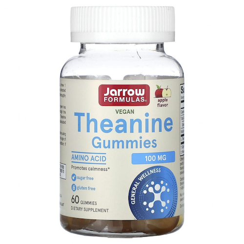 Jarrow Formulas, жевательные конфеты с теанином, без сахара, яблочный вкус, 100 мг, 60 жевательных таблеток #1