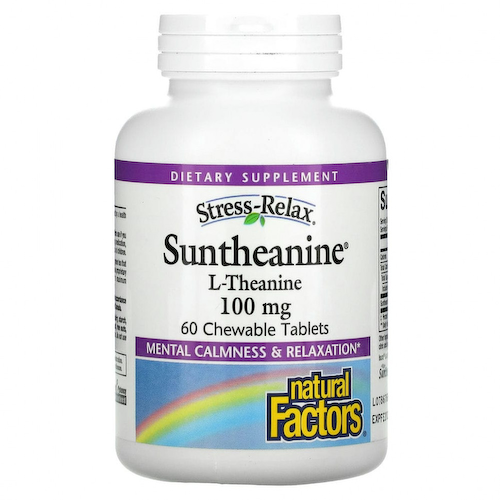 Natural Factors, Stress-Relax, Suntheanine, L-теанин, 100 мг, 60 жевательных таблеток #1