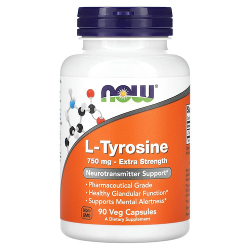 NOW Foods, L-тирозин, с повышенной силой действия, 750 мг, 90 растительных капсул #1