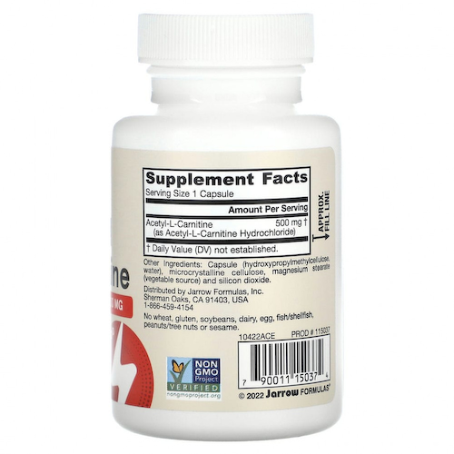 Jarrow Formulas, ацетил-L-карнитин, 500 мг, 60 растительных капсул #1
