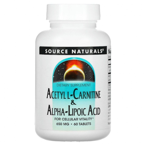 Source Naturals, ацетил-L-карнитин и альфа-липоевая кислота, 650 мг, 60 таблеток #1