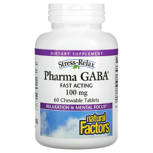 Natural Factors, Stress-Relax, Pharma GABA, 100 мг, 60 жевательных таблеток #1