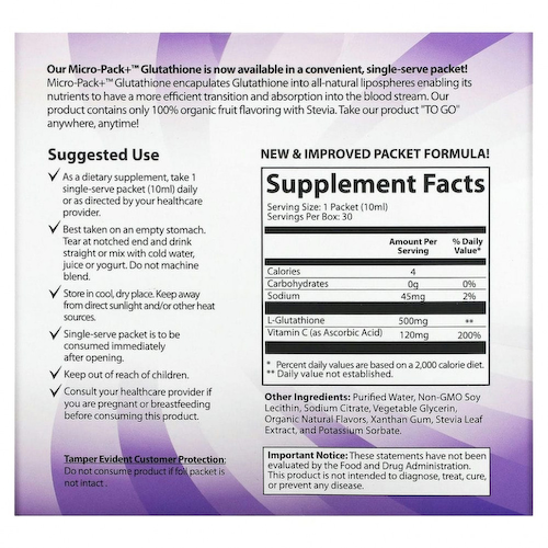 Aurora Nutrascience, Micro-Pack + глутатион, 500 мг, 30 пакетиков по 10 мл (0,34 жидк. Унции) #1
