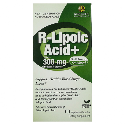 Genceutic Naturals, R-липоевая кислота+, 300 мг, 60 вегетарианских капсул #1