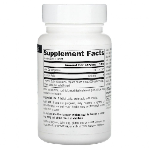 Source Naturals, R-липоевая кислота, 100 мг, 60 таблеток #1