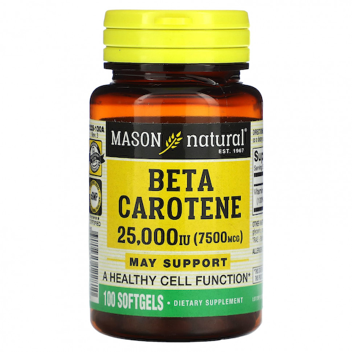 Mason Natural, Бета-каротин, 25000 МЕ (7500 мкг), 100 мягких таблеток #1
