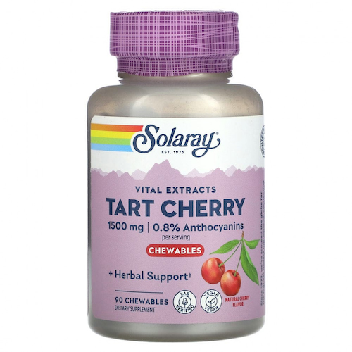 Solaray, Vital Extracts Tart Cherry, натуральная вишня, 500 мг, 90 жевательных таблеток #1