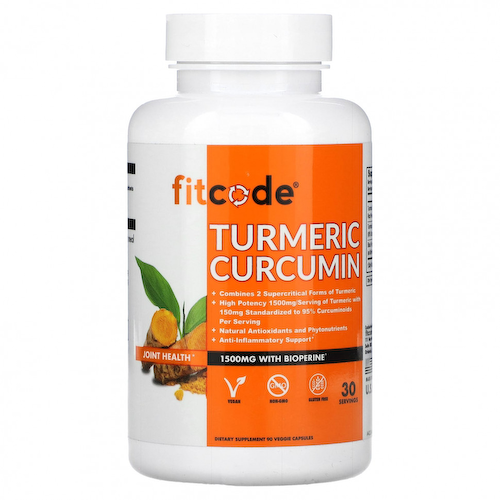 FITCODE, Куркумин, куркумин, 500 мг, 90 растительных капсул #1