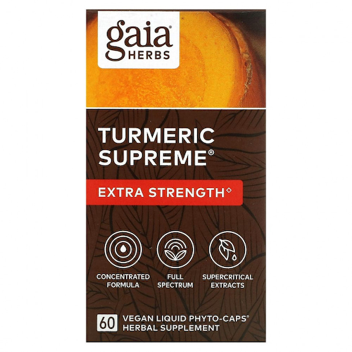 Gaia Herbs, Turmeric Supreme, Extra Strength, куркума, 60 растительных фито-капсул с жидкостью #1