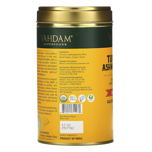 Vahdam Teas, смесь для приготовления латте, куркума и ашвагандха, 100 г (3,53 унции) #1