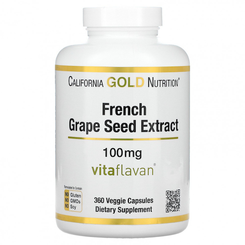 California Gold Nutrition, VitaFlavan, экстракт косточек французского винограда, полифенольный антиоксидант, 100 мг, 360 вегетарианских капсул #1