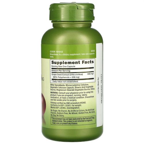 GNC, Herbal Plus, экстракт виноградных косточек, 300 мг, 100 капсул #1