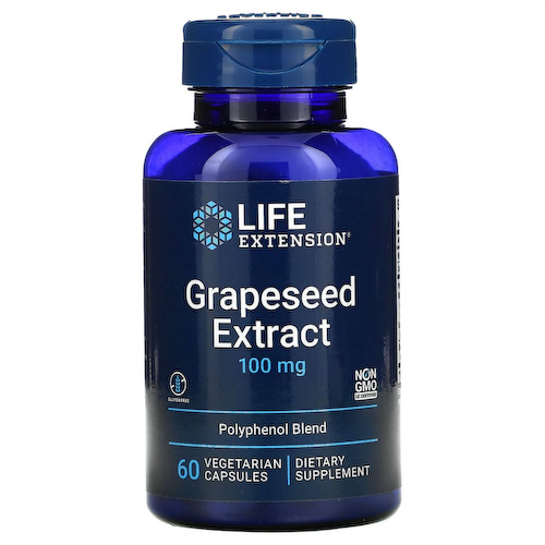 Life Extension, Экстракт виноградных косточек, 100 мг, 60 вегетарианских капсул #1