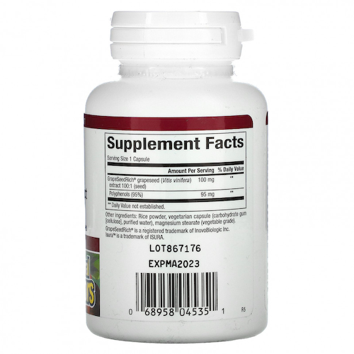 Natural Factors, экстракт косточек винограда, 100 мг, 60 растительных капсул #1