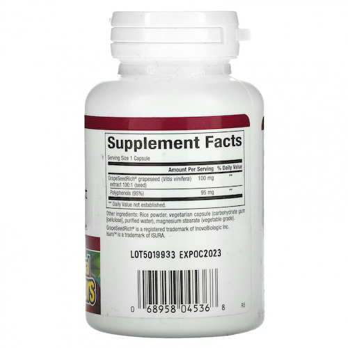 Natural Factors, GrapeSeedRich, экстракт виноградных косточек, 100 мг, 90 вегетарианских капсул #1