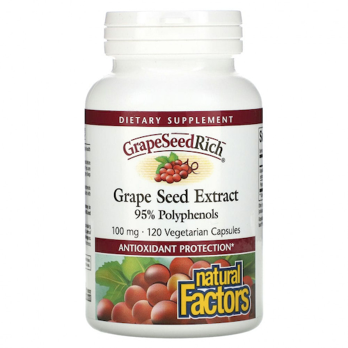 Natural Factors, GrapeSeedRich, экстракт виноградных косточек, 100 мг, 120 вегетарианских капсул #1