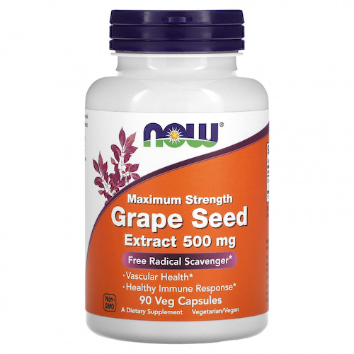 NOW Foods, Экстракт виноградных косточек максимальной эффективности, 500 мг, 90 растительных капсул #1