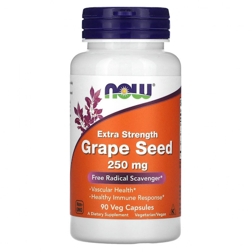 NOW Foods, виноградная косточка усиленного действия, 250 мг, 90 растительных капсул #1