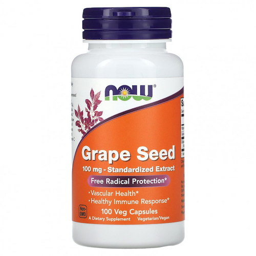 NOW Foods, Виноградные косточки, стандартизированный экстракт, 100 мг, 100 растительных капсул #1
