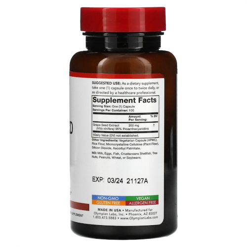 Olympian Labs, Экстракт виноградных косточек, 200 мг, 100 растительных капсул #1