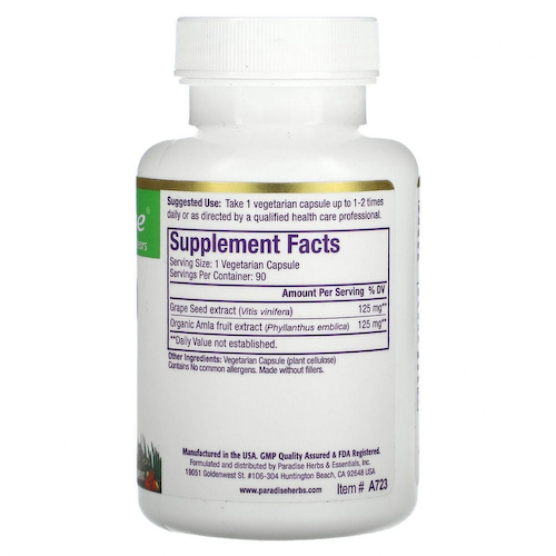 Paradise Herbs, ActiVin экстракт виноградных косточек с амлой, 90 вегетарианских капсул #1
