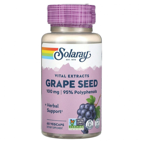 Solaray, Vital Extracts, виноградные косточки, 100 мг, 60 растительных капсул #1