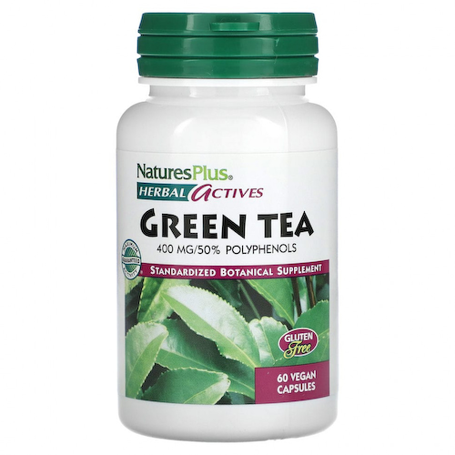 NaturesPlus, Herbal Actives, зеленый чай, 400 мг, 60 веганских капсул #1